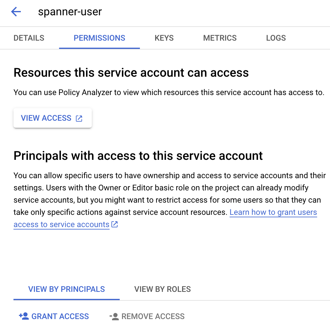 Select Service Account Permissions Tab